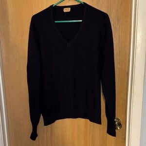 Vintage Jaeger %100 All Lambs Wool Men's L Navy V-Neck Sweater REPAIR